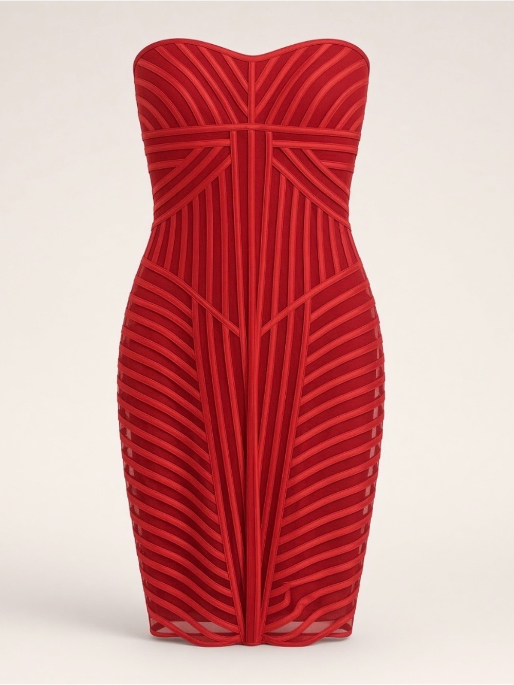 Cache Strapless Red Bandage Mesh Dress Size 4 Cocktail
